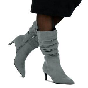 Alfani Womens Lissa Faux Suede Slouchy Booties Gray